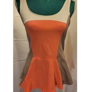 Express NWT Block Colored Peplum Tank Coral, Beige, White M